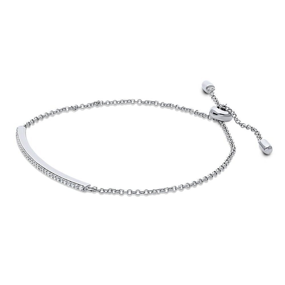 Berricle 925 Sterling Silver CZ Bar Adjustable Chain Bracelet
